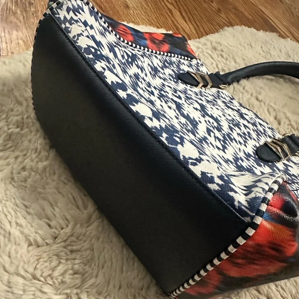 Aldo Blue And White Abstract Poppy Flower Satchel Bag Purse